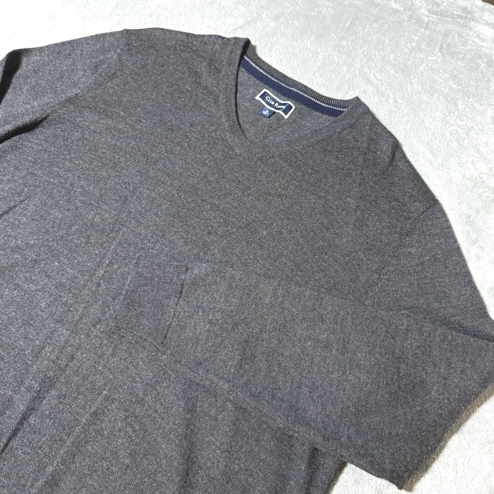 Club Room Merino Wool Blend Sweater Mens XL Gray Long Sleeve V Neck Pullover